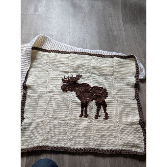 Handmade Crochet Woodland Animal Crochet Squares Set Of 3 Moose Deer Bear Design - Picture 5 of 12